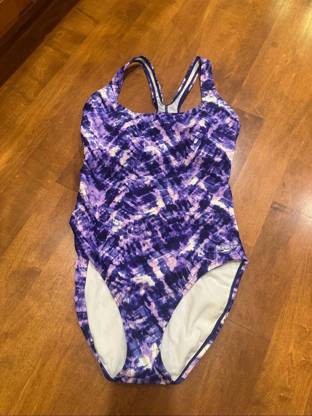 Speedo Women’s Size 12 Purple Watercolor Floral One Piece Swimsuit Racerback